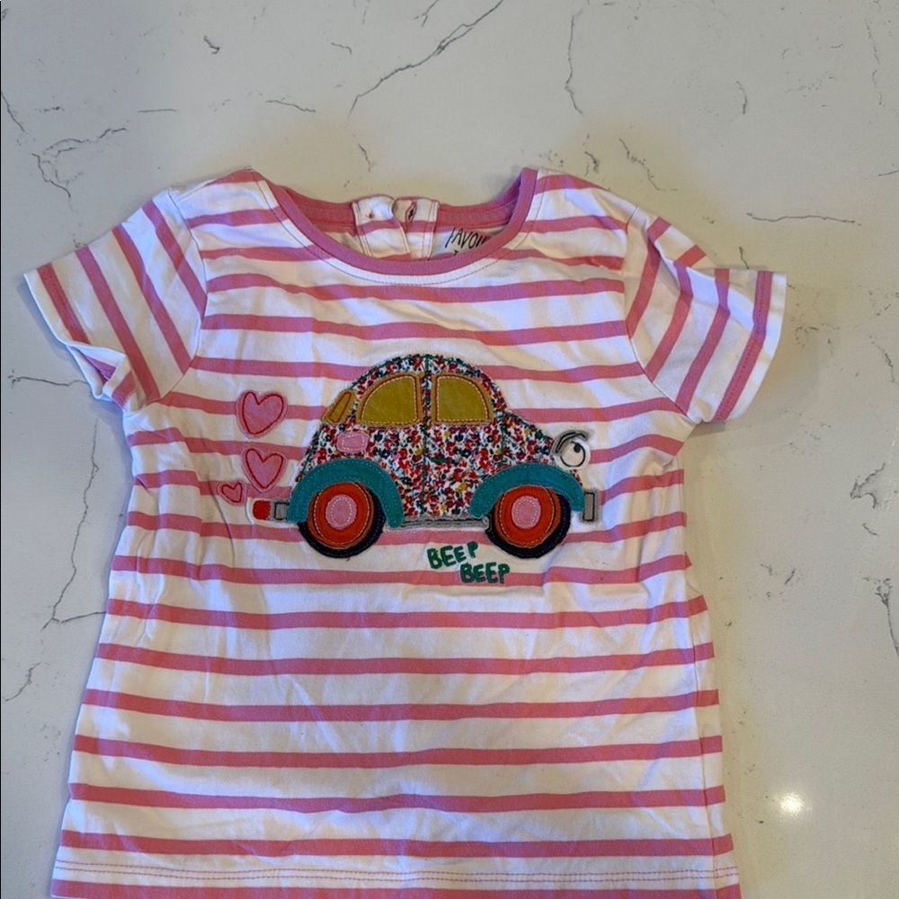 NEXT . Striped Pink and White T-Shirt with Car Design